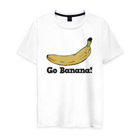 Мужская футболка хлопок с принтом Go Banana! в Санкт-Петербурге, 100% хлопок | прямой крой, круглый вырез горловины, длина до линии бедер, слегка спущенное плечо. | 