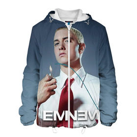 Мужская куртка 3D с принтом Eminem в Санкт-Петербурге, ткань верха — 100% полиэстер, подклад — флис | прямой крой, подол и капюшон оформлены резинкой с фиксаторами, два кармана без застежек по бокам, один большой потайной карман на груди. Карман на груди застегивается на липучку | Тематика изображения на принте: eminem | music | rap | музыка | реп | эминем
