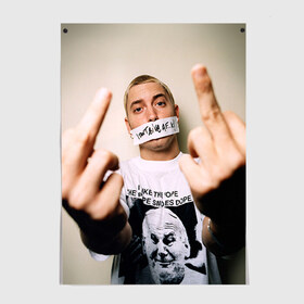 Постер с принтом Eminem в Санкт-Петербурге, 100% бумага
 | бумага, плотность 150 мг. Матовая, но за счет высокого коэффициента гладкости имеет небольшой блеск и дает на свету блики, но в отличии от глянцевой бумаги не покрыта лаком | eminem | music | rap | музыка | реп | эминем