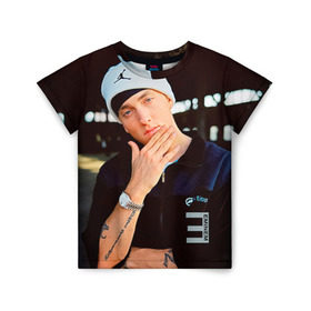 Детская футболка 3D с принтом Eminem в Санкт-Петербурге, 100% гипоаллергенный полиэфир | прямой крой, круглый вырез горловины, длина до линии бедер, чуть спущенное плечо, ткань немного тянется | eminem | music | rap | музыка | реп | эминем