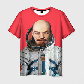 Мужская футболка 3D с принтом Ленин космонавт в Санкт-Петербурге, 100% полиэфир | прямой крой, круглый вырез горловины, длина до линии бедер | lenin | ильич | космонавт | космос | ленин | ретро | ссср | товарищ