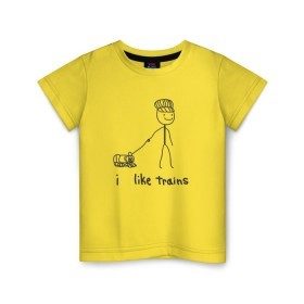 Детская футболка хлопок с принтом Я люблю поезда в Санкт-Петербурге, 100% хлопок | круглый вырез горловины, полуприлегающий силуэт, длина до линии бедер | вагоны | метро | поезд | транспорт | человечек