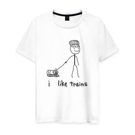 Мужская футболка хлопок с принтом Я люблю поезда в Санкт-Петербурге, 100% хлопок | прямой крой, круглый вырез горловины, длина до линии бедер, слегка спущенное плечо. | вагоны | метро | поезд | транспорт | человечек