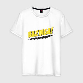 Мужская футболка хлопок с принтом Bazinga в Санкт-Петербурге, 100% хлопок | прямой крой, круглый вырез горловины, длина до линии бедер, слегка спущенное плечо. | Тематика изображения на принте: шелдон