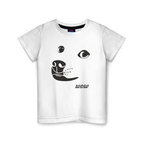 Детская футболка хлопок с принтом doge wow в Санкт-Петербурге, 100% хлопок | круглый вырез горловины, полуприлегающий силуэт, длина до линии бедер | Тематика изображения на принте: doge wow собака воу вау дог