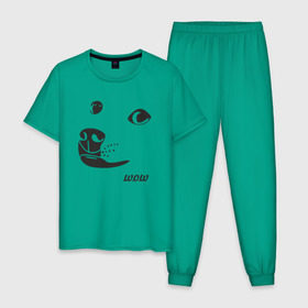 Мужская пижама хлопок с принтом doge wow в Санкт-Петербурге, 100% хлопок | брюки и футболка прямого кроя, без карманов, на брюках мягкая резинка на поясе и по низу штанин
 | doge wow собака воу вау дог