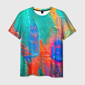 Мужская футболка 3D с принтом Абстракция красок в Санкт-Петербурге, 100% полиэфир | прямой крой, круглый вырез горловины, длина до линии бедер | мазки | масло | яркий