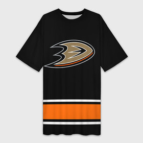 Платье-футболка 3D с принтом Anaheim Ducks Selanne в Санкт-Петербурге,  |  | anaheim ducks selanne | nhl | спорт | хоккей