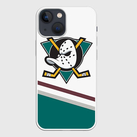 Чехол для iPhone 13 mini с принтом Anaheim Ducks Selanne в Санкт-Петербурге,  |  | Тематика изображения на принте: anaheim ducks selanne | nhl | спорт | хоккей