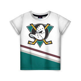 Детская футболка 3D с принтом Anaheim Ducks Selanne в Санкт-Петербурге, 100% гипоаллергенный полиэфир | прямой крой, круглый вырез горловины, длина до линии бедер, чуть спущенное плечо, ткань немного тянется | Тематика изображения на принте: anaheim ducks selanne | nhl | спорт | хоккей