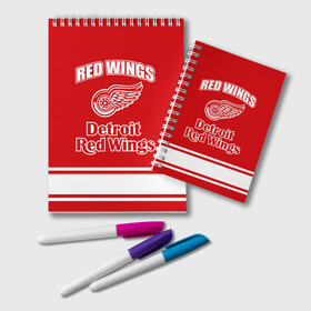 Блокнот с принтом Detroit red wings в Санкт-Петербурге, 100% бумага | 48 листов, плотность листов — 60 г/м2, плотность картонной обложки — 250 г/м2. Листы скреплены удобной пружинной спиралью. Цвет линий — светло-серый
 | Тематика изображения на принте: detroit red wings | nhl | спорт | хоккей