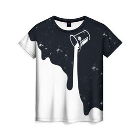 Женская футболка 3D с принтом Черно-белый в Санкт-Петербурге, 100% полиэфир ( синтетическое хлопкоподобное полотно) | прямой крой, круглый вырез горловины, длина до линии бедер | брызги | ведро | космос | краска | черно белый
