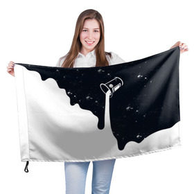 Флаг 3D с принтом Черно-белый в Санкт-Петербурге, 100% полиэстер | плотность ткани — 95 г/м2, размер — 67 х 109 см. Принт наносится с одной стороны | брызги | ведро | космос | краска | черно белый