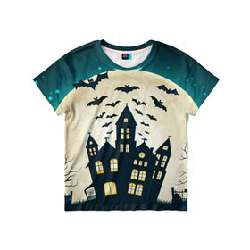 Детская футболка 3D с принтом Хэллоуин. Замок в Санкт-Петербурге, 100% гипоаллергенный полиэфир | прямой крой, круглый вырез горловины, длина до линии бедер, чуть спущенное плечо, ткань немного тянется | halloween | замок | праздник | тыква | хэллоуин