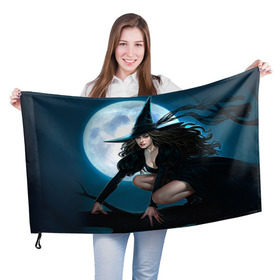 Флаг 3D с принтом Ведьма в Санкт-Петербурге, 100% полиэстер | плотность ткани — 95 г/м2, размер — 67 х 109 см. Принт наносится с одной стороны | halloween | ведьма | праздник | тыква | хэллоуин