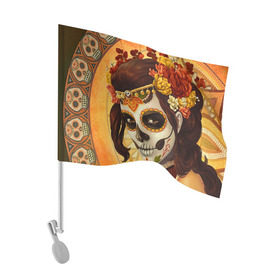 Флаг для автомобиля с принтом Девушка. Сахарный череп в Санкт-Петербурге, 100% полиэстер | Размер: 30*21 см | halloween | девушка | праздник | сахарный череп | тыква | хэллоуин | череп