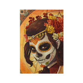 Обложка для паспорта матовая кожа с принтом Девушка. Сахарный череп в Санкт-Петербурге, натуральная матовая кожа | размер 19,3 х 13,7 см; прозрачные пластиковые крепления | Тематика изображения на принте: halloween | девушка | праздник | сахарный череп | тыква | хэллоуин | череп