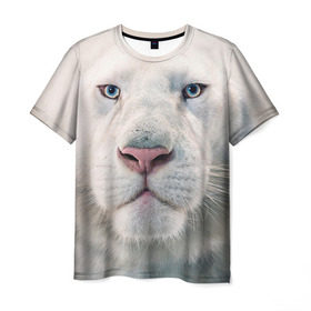 Мужская футболка 3D с принтом Белый лев в Санкт-Петербурге, 100% полиэфир | прямой крой, круглый вырез горловины, длина до линии бедер | белый лев | животные | лев
