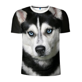 Мужская футболка 3D спортивная с принтом Хаски в Санкт-Петербурге, 100% полиэстер с улучшенными характеристиками | приталенный силуэт, круглая горловина, широкие плечи, сужается к линии бедра | Тематика изображения на принте: животные | собака | хаски