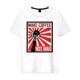 Мужская футболка хлопок с принтом Make coffee not war в Санкт-Петербурге, 100% хлопок | прямой крой, круглый вырез горловины, длина до линии бедер, слегка спущенное плечо. | coffee | make coffee not war )кофе