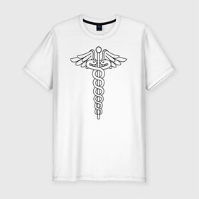 Мужская футболка премиум с принтом Эмблема в Санкт-Петербурге, 92% хлопок, 8% лайкра | приталенный силуэт, круглый вырез ворота, длина до линии бедра, короткий рукав | doctor | medic | medicine | врач | доктор | медицина