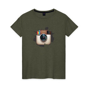 Женская футболка хлопок с принтом Instagram в Санкт-Петербурге, 100% хлопок | прямой крой, круглый вырез горловины, длина до линии бедер, слегка спущенное плечо | инстаграм