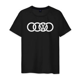 Мужская футболка хлопок с принтом AUDI VW в Санкт-Петербурге, 100% хлопок | прямой крой, круглый вырез горловины, длина до линии бедер, слегка спущенное плечо. | audi vw фольксваген volkswagen ауди