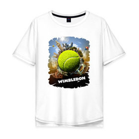Мужская футболка хлопок Oversize с принтом Уимблдон (Wimbledon) в Санкт-Петербурге, 100% хлопок | свободный крой, круглый ворот, “спинка” длиннее передней части | Тематика изображения на принте: wimbledon | англия | большой теннис | великобритания | теннисный мяч | уимблдон