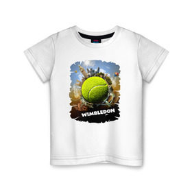 Детская футболка хлопок с принтом Уимблдон (Wimbledon) в Санкт-Петербурге, 100% хлопок | круглый вырез горловины, полуприлегающий силуэт, длина до линии бедер | Тематика изображения на принте: wimbledon | англия | большой теннис | великобритания | теннисный мяч | уимблдон