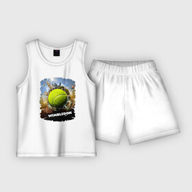 Детская пижама с шортами хлопок с принтом Уимблдон (Wimbledon) в Санкт-Петербурге,  |  | wimbledon | англия | большой теннис | великобритания | теннисный мяч | уимблдон