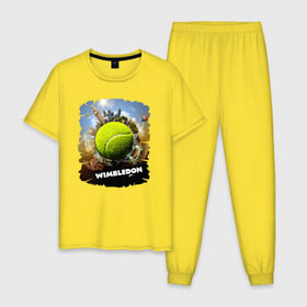 Мужская пижама хлопок с принтом Уимблдон (Wimbledon) в Санкт-Петербурге, 100% хлопок | брюки и футболка прямого кроя, без карманов, на брюках мягкая резинка на поясе и по низу штанин
 | wimbledon | англия | большой теннис | великобритания | теннисный мяч | уимблдон
