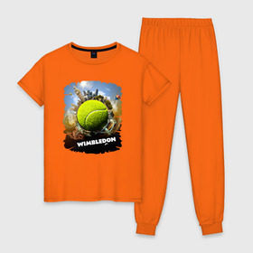 Женская пижама хлопок с принтом Уимблдон (Wimbledon) в Санкт-Петербурге, 100% хлопок | брюки и футболка прямого кроя, без карманов, на брюках мягкая резинка на поясе и по низу штанин | wimbledon | англия | большой теннис | великобритания | теннисный мяч | уимблдон
