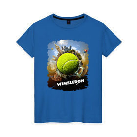 Женская футболка хлопок с принтом Уимблдон (Wimbledon) в Санкт-Петербурге, 100% хлопок | прямой крой, круглый вырез горловины, длина до линии бедер, слегка спущенное плечо | wimbledon | англия | большой теннис | великобритания | теннисный мяч | уимблдон