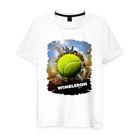 Мужская футболка хлопок с принтом Уимблдон (Wimbledon) в Санкт-Петербурге, 100% хлопок | прямой крой, круглый вырез горловины, длина до линии бедер, слегка спущенное плечо. | wimbledon | англия | большой теннис | великобритания | теннисный мяч | уимблдон