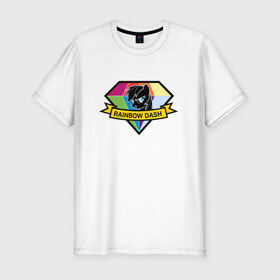 Мужская футболка премиум с принтом Rainbow Dash в Санкт-Петербурге, 92% хлопок, 8% лайкра | приталенный силуэт, круглый вырез ворота, длина до линии бедра, короткий рукав | my little pony | rainbow dash | красивая картинка с rainbow dash.радуга | пони