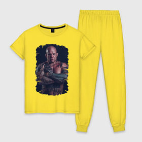 Женская пижама хлопок с принтом Jeff Monson (MMA) в Санкт-Петербурге, 100% хлопок | брюки и футболка прямого кроя, без карманов, на брюках мягкая резинка на поясе и по низу штанин | ufc