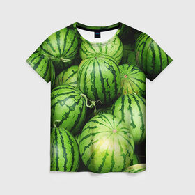 Женская футболка 3D с принтом Арбузы в Санкт-Петербурге, 100% полиэфир ( синтетическое хлопкоподобное полотно) | прямой крой, круглый вырез горловины, длина до линии бедер | арбуз | еда | фрукт | ягода