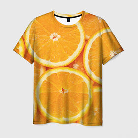 Мужская футболка 3D с принтом Апельсин в Санкт-Петербурге, 100% полиэфир | прямой крой, круглый вырез горловины, длина до линии бедер | апельсин | еда | лимон | фрукт