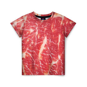 Детская футболка 3D с принтом Мясо в Санкт-Петербурге, 100% гипоаллергенный полиэфир | прямой крой, круглый вырез горловины, длина до линии бедер, чуть спущенное плечо, ткань немного тянется | бекон | еда | мясо