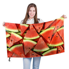 Флаг 3D с принтом Дольки арбуза в Санкт-Петербурге, 100% полиэстер | плотность ткани — 95 г/м2, размер — 67 х 109 см. Принт наносится с одной стороны | арбуз | дольки арбуза | еда | фрукт | ягода