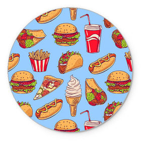 Коврик круглый с принтом Еда в Санкт-Петербурге, резина и полиэстер | круглая форма, изображение наносится на всю лицевую часть | гамбургер | еда | пицца | фастфуд | фри