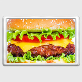 Магнит 45*70 с принтом Гамбургер в Санкт-Петербурге, Пластик | Размер: 78*52 мм; Размер печати: 70*45 | Тематика изображения на принте: бутерброд | гамбургер | еда | фастфуд | чизбургер