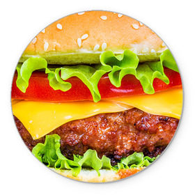 Коврик круглый с принтом Гамбургер в Санкт-Петербурге, резина и полиэстер | круглая форма, изображение наносится на всю лицевую часть | бутерброд | гамбургер | еда | фастфуд | чизбургер