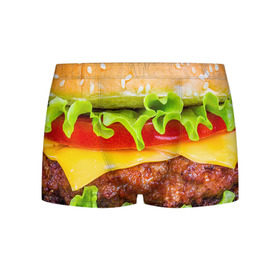 Мужские трусы 3D с принтом Гамбургер в Санкт-Петербурге, 50% хлопок, 50% полиэстер | классическая посадка, на поясе мягкая тканевая резинка | Тематика изображения на принте: бутерброд | гамбургер | еда | фастфуд | чизбургер