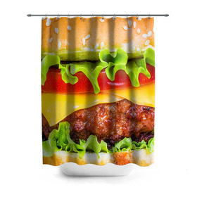 Штора 3D для ванной с принтом Гамбургер в Санкт-Петербурге, 100% полиэстер | плотность материала — 100 г/м2. Стандартный размер — 146 см х 180 см. По верхнему краю — пластиковые люверсы для креплений. В комплекте 10 пластиковых колец | бутерброд | гамбургер | еда | фастфуд | чизбургер