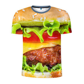 Мужская футболка 3D спортивная с принтом Гамбургер в Санкт-Петербурге, 100% полиэстер с улучшенными характеристиками | приталенный силуэт, круглая горловина, широкие плечи, сужается к линии бедра | бутерброд | гамбургер | еда | фастфуд | чизбургер