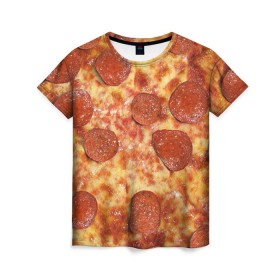 Женская футболка 3D с принтом Пицца в Санкт-Петербурге, 100% полиэфир ( синтетическое хлопкоподобное полотно) | прямой крой, круглый вырез горловины, длина до линии бедер | pizza | еда | пицца | фастфуд