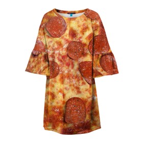 Детское платье 3D с принтом Пицца в Санкт-Петербурге, 100% полиэстер | прямой силуэт, чуть расширенный к низу. Круглая горловина, на рукавах — воланы | pizza | еда | пицца | фастфуд