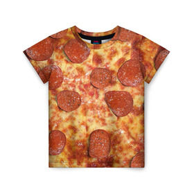 Детская футболка 3D с принтом Пицца в Санкт-Петербурге, 100% гипоаллергенный полиэфир | прямой крой, круглый вырез горловины, длина до линии бедер, чуть спущенное плечо, ткань немного тянется | pizza | еда | пицца | фастфуд