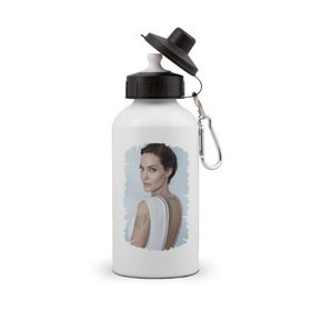 Бутылка спортивная с принтом Angelina Jolie в Санкт-Петербурге, металл | емкость — 500 мл, в комплекте две пластиковые крышки и карабин для крепления | татуировки